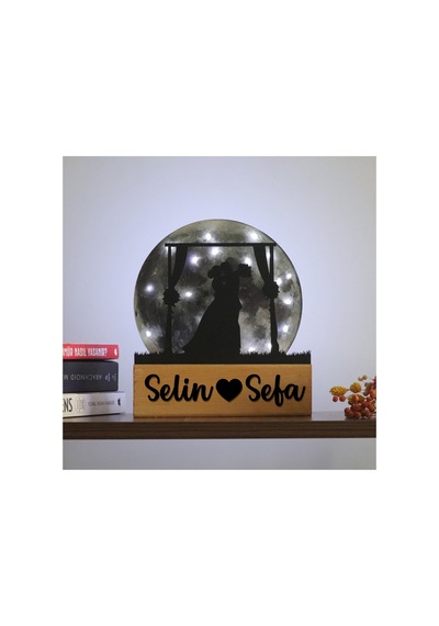 Led Işıklı Pleksi Dolunay Kişiselleştirilebilir Biblo Mariage Sarılan Gelin Damat Anahtar Askılı Gri - 737336431 Gri