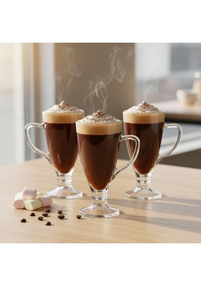 3 Lü Cam Kupa Seti 250 Ml Ayaklı Şeffaf Kahve Ve Tatlı Bardağı Latte, Cappuccino, Sıcak Çikolata İçin çok renkli