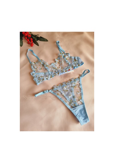 Demirsa Boutique Açık Mavi Çıtır Çiçek Desenli Bralet Takım Sütyen&tanga Açık Mavi