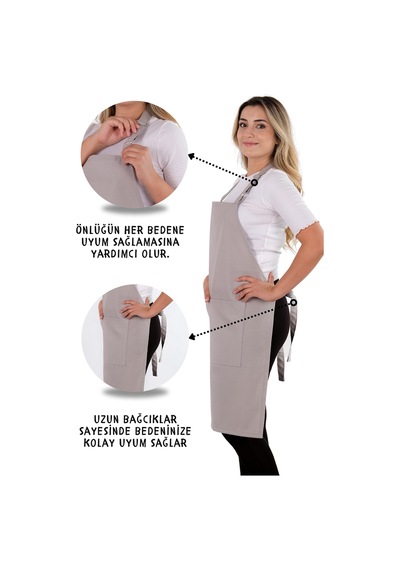 2 Adet Simple Ayarlanabilir Askılı Mutfak Önlüğü Açık Gri