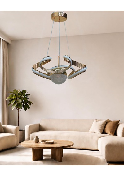 Dron 3 Lü Modern Ledli Avize Çizgili 3 Renk Power Ledli Gold Kaplama Kumandalı Çoçuk Odası Yatak Odası Mutfak