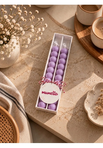 Mumelia Bubble Şamdan - Doğal Soya Kutulu Dekoratif Mum - 2'li - Mor - 1 Kutu