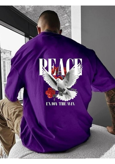 Peace Baskılı Oversize Tişört Mor