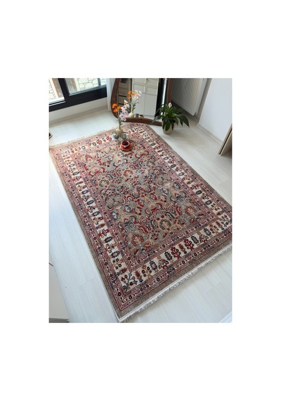 Alize Vintage Otantik Desen Salon Halısı Saçaklı Dekoratif Bej Halı Bej