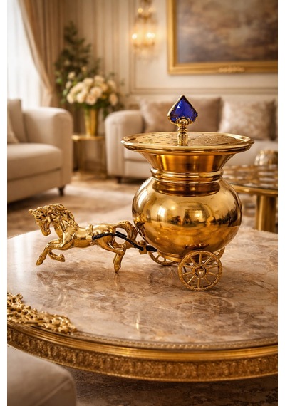 Banum Luxury Lüx Tasarım El İşi Harika Piriç Metal At Arabası Tütsülük Doğal Taşlı