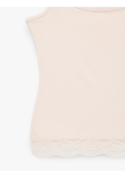 Koton Dantel Detaylı Pamuklu U Yaka Kolsuz Atlet Pembe 6sal30297ık Gül
