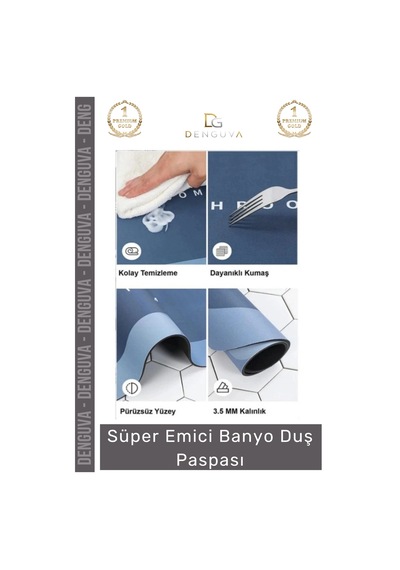 Duşpaspası Nappa Deri Kaymaz Kauçuk Taban Hızlı Kuruyan Gri Mavi Süper Emici Banyo Duş Paspası Çok Renkli