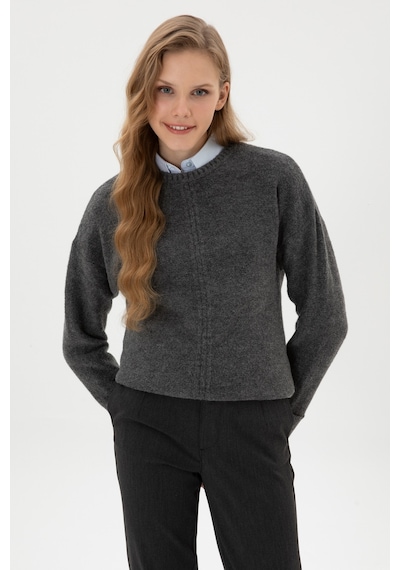 U.S. Polo Assn. Kadın Antrasit Melanj Bisiklet Yaka Kazak 50307879-VR081