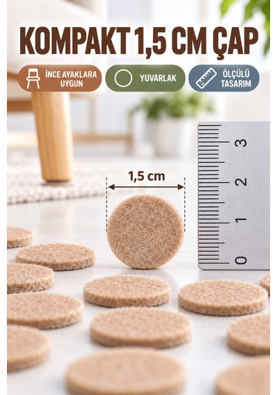 72 Adet 1,5 Cm Yuvarlak Yapışkanlı Mobilya Keçesi Sandalye Masa Altı Parke Koruyucu