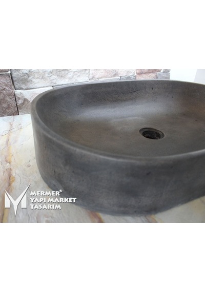 Bazalt Antrasit Oval Dizayn Geniş Kare Lavabo