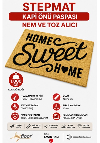 Stepmat Nem Ve Toz Alıcı Velür Coco Kapı Önü Paspası Welcome2 Kahverengi