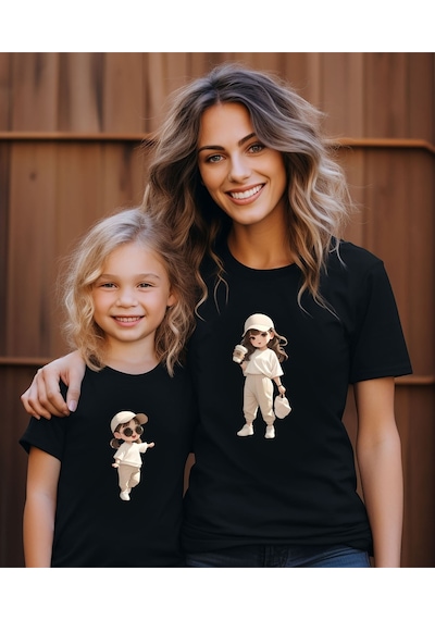 Aselinda Yeni Sezon Cool Aile Kombin Tişört- Trend Tshirt Tekli Üründür Kombin İçin Sepete 2 Adet Ekleyiniz Siyah
