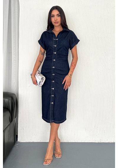 Noa & Noa Düğmeli Denim Midi Elbise Casual Chic Mavi