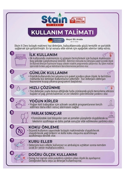 Stain İt Zero Hepsi Bir Arada Toz Bulaşık Makinesi Deterjanı & Güçlü Temizlik Üstün Parlaklık40 Yıkama