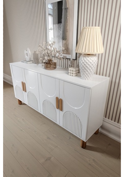 Linea Bohem Konsol 4 Kapaklı Mdf Mebran Kapak 160 Cm Modern Salon Konsolu Beyaz