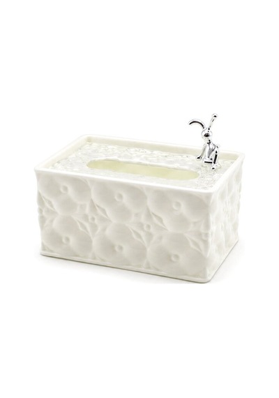Barotti Dmr-9916 Yaylı Dekoratif Dikdörtgen Peçetelik - 18.4x12.5x9 Cm, Beyaz