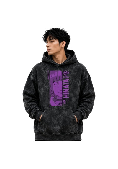 Sevbano Hinata Hyoga Naruto Anime Baskılı Unisex Oversize Yıkamalı Premiu Siyah