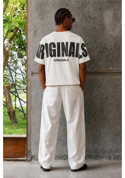 Tarz Cool Originals Baskılı Oversize Erkek Tişört Süprem %100 Cotton Bej