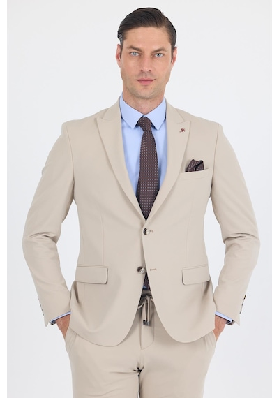 İmza Bej Kırlangıç Yaka Kelebek Astar 6 Drop Slim Fit Beli Lastikli Takım Elbise 1001250176 Bej