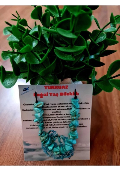 Gümüştel El Sanatları Sertifikalı Doğal Kırık Taş Turkuaz Taşı Bileklik Asansörlü Kilit Sistemi Çok Renkli