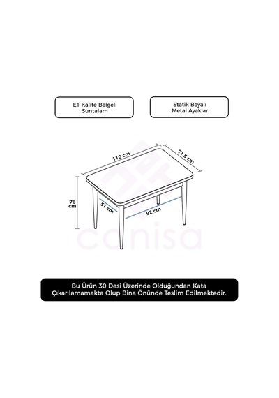 Canisa Concept Nil Serisi 70x110 Sabit Beyaz Mutfak Masası Beyaz