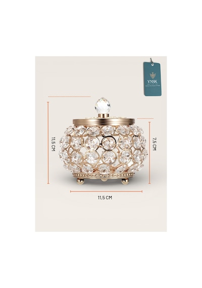 Chacha Home Luxury Lucent Lüks Kapaklı Kristal Mücevher Kutusu, Organizer, Düzenleyici, Şekerlik Küçük Boy Gold