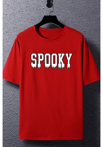Unisex Spooky Baskılı T-shirt Kırmızı