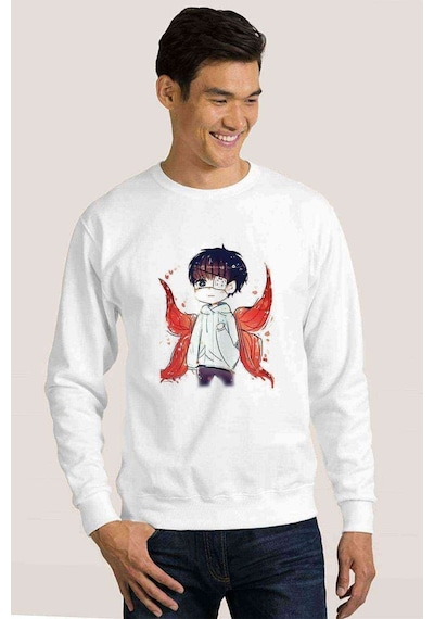 Anime Tokyo Ghoul Anteiku Baskılı Beyaz Erkek Örme Sweatshirt (528475571)
