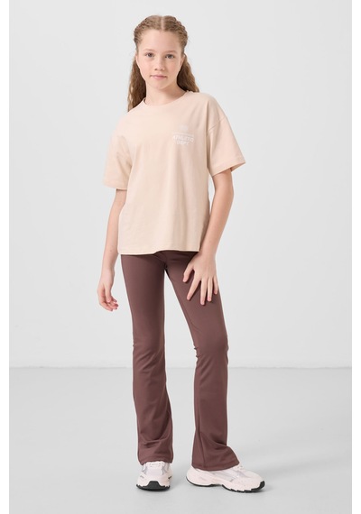 Tommylife Kahverengi Esnek Standart Fit Basic Performans İspanyol Paça Kız Çocuk Tayt - 75193 Kahverengi