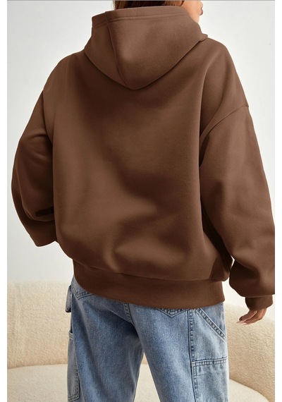 Malıbu Baskılı Oversize Sweatshirt Kahverengi
