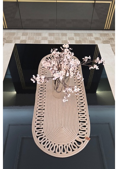 Dekoratif Örgülü 35x100 Cm Runner Şık Masa Orta Sehpa Üstü Dekoratif Sofra Aksesuarı Vizon