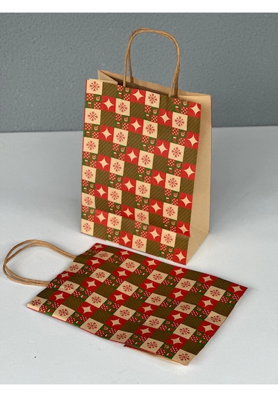 1.kalite 18x8x24 Cm 5 Li Yılbaşı Konseptli Kraft Kağıt Çanta Hediye Poşeti Hediye Paketi Kraft Çanta