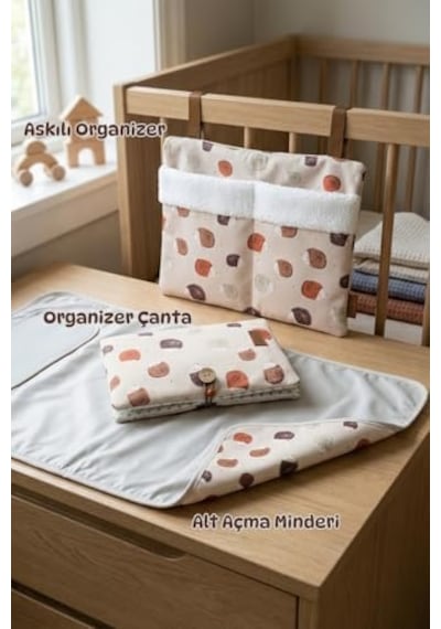 Yenidoğan 3 Prç Anne Bebek Hediye Hastane Çıkışı Alt Açma Bakım Çanta Askılı Organizer Set Urcin 0