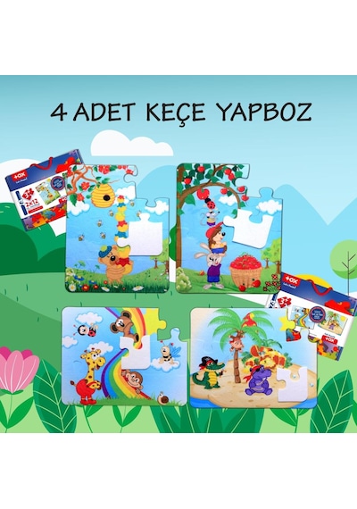 4 Set 48 Parça Tox Gökkuşağı Ve Elmacı Ayı 3+ Keçe Yapboz 3 Y