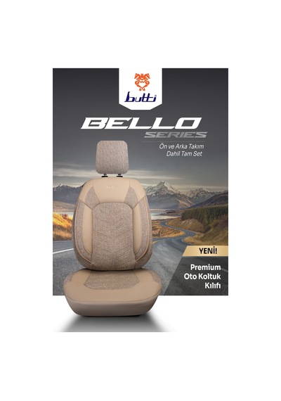 Bej - Bej Butti Bello Serisi Keten Kumaş Premium Oto Koltuk Kılıfı Ortopedik Destekli, Ön Arka Tam Set