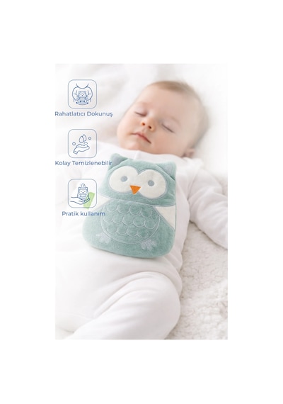 Babyjem Kiraz Çekirdekli Baykuş Kadife Rahatlatıcı Gaz Kemeri & Gaz Yastığı - Yeşil