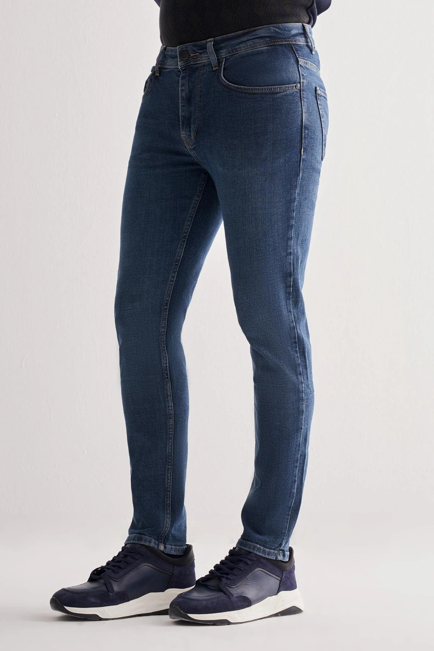 İmza Mavi Gabardin 5 Cep Düz Paça Casual Slim Fit Denim Pantolon 1023255152 Mavi