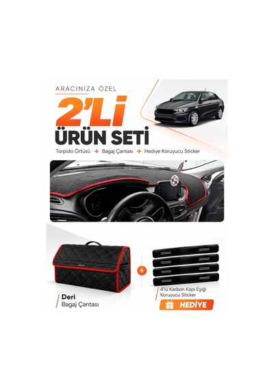 E-biz Fiat Egea Sedan 2019-2026 Tabletli Uyumlu Torpido + Deri Çanta - Siyah-kırmızı - Fı012