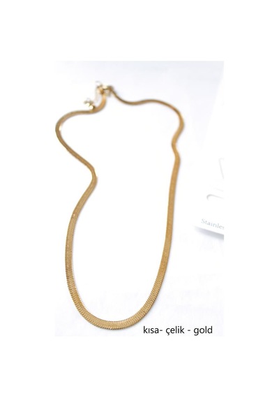 Kısa İtalyan Çelik Kolye-45 Cm - Altın Çok Renkli