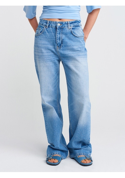 Dilvin 71791 Açık Renk Wideleg Denim Pantolon-mavi Mavi