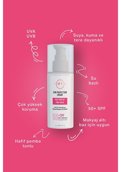 id-T Pink Touch Uvb+Uva Broad Hafif Tonlu Pembe Dokunuş Su Bazlı Güneş Koruyucu Yüz Kremi SPF50+ 75 ML﻿﻿