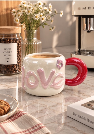 Dear Love Lüsterli Kırmızı Porselen Kupa 480 Ml-7744 Çok Renkli