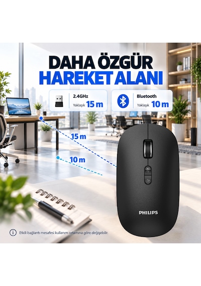 Philips SPK7508 Bluetooth 5.2 / 2.4GHz Kablosuz 1600 DPI 6 Tuşlu Sessiz Mouse