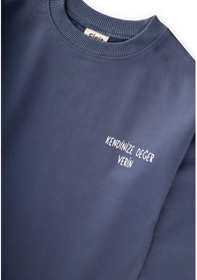Cigit Sloganlı Uzun Kollu T-shirt 2-10 Yaş İndigo Mavi