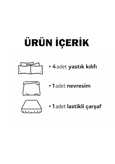 Çift Kişilik Nevresim Takımı 200x220cm 4 Yastık Kılıfı Lastikli Çarşaflı 180x200+25 Beyaz