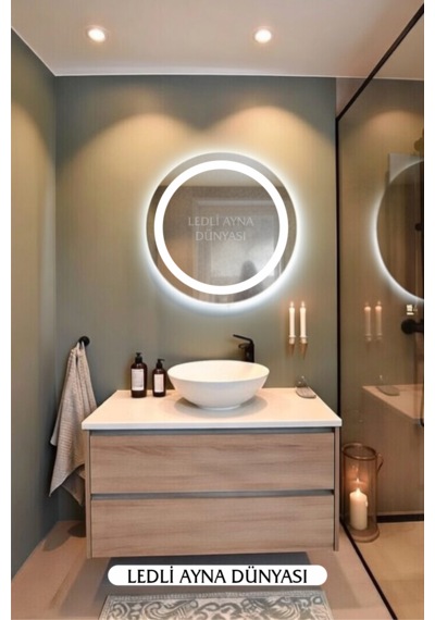 Ledliaynadünyası 60 Cm Beyaz Ledli Banyo Antre Makyaj Aynası Beyaz - Gümüş