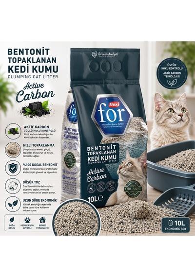 Aktif Karbonlu Bentonit Topaklanan Premium Kedi Kumu 10 L - Tozsuz - Ultra Koku Emici