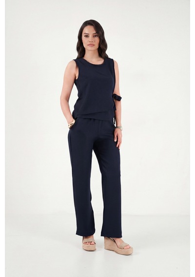 Lela Regular Fit Bağlama Detaylı Bisiklet Yaka Takım Bayan Takım 5866466 Lacivert