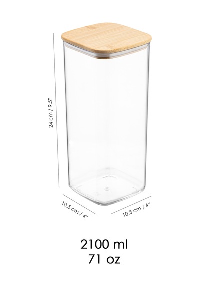 Bambu Kapaklı Kare 4 Lü 2100 Ml Hava Geçirmez Büyük Hacimli Gıda Saklama Kabı Seti Şeffaf