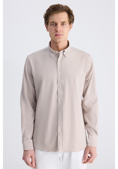 D'S Damat Ds Damat Regular Fit Bej Çizgi Desenli Pamuklu Gömlek 4hc02sn062650 Bej